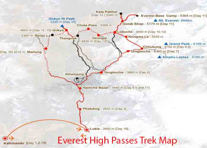 Трек к базовому лагерю эвереста карта